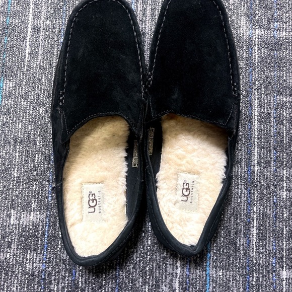 UGG Alamar Men Clog Slippers Size 11 Black Suede Shearling Sheepskin Slip On - Picture 6 of 11